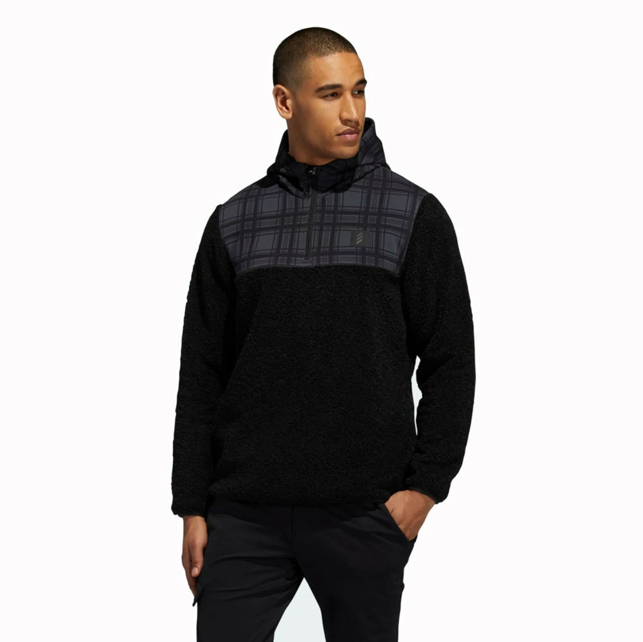 ADIDAS AdiCross Sherpa Plaid 1/4 Zip Sweater 3 ADIDAS AdiCross Sherpa Plaid 1/4 Zip Sweater