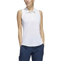 ADIDAS Women's Primeblue Ottoman Stripe Sleeveless Polo -Cheap The Tee Crest Store adidas womens primeblue ottoman stripe sleeveless polo white 01 81293.1647972767