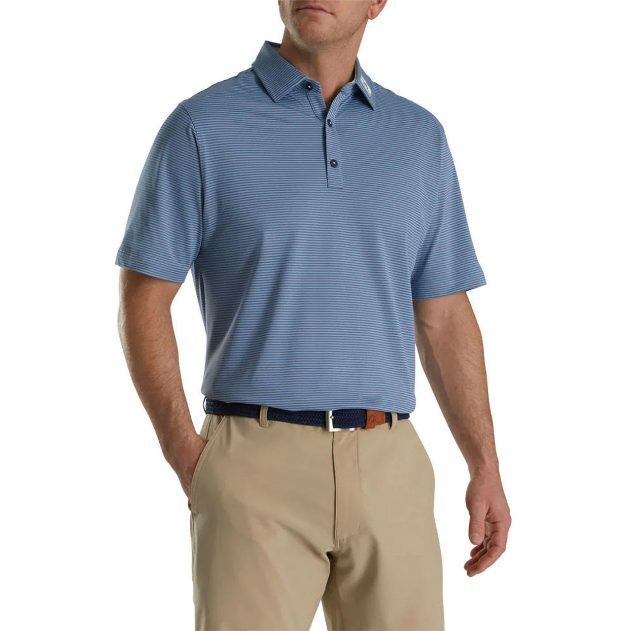 FootJoy Feeder Stripe Mix Stretch Pique Self Collar Polo - FJ Logo 3 FootJoy Feeder Stripe Mix Stretch Pique Self Collar Polo - FJ Logo