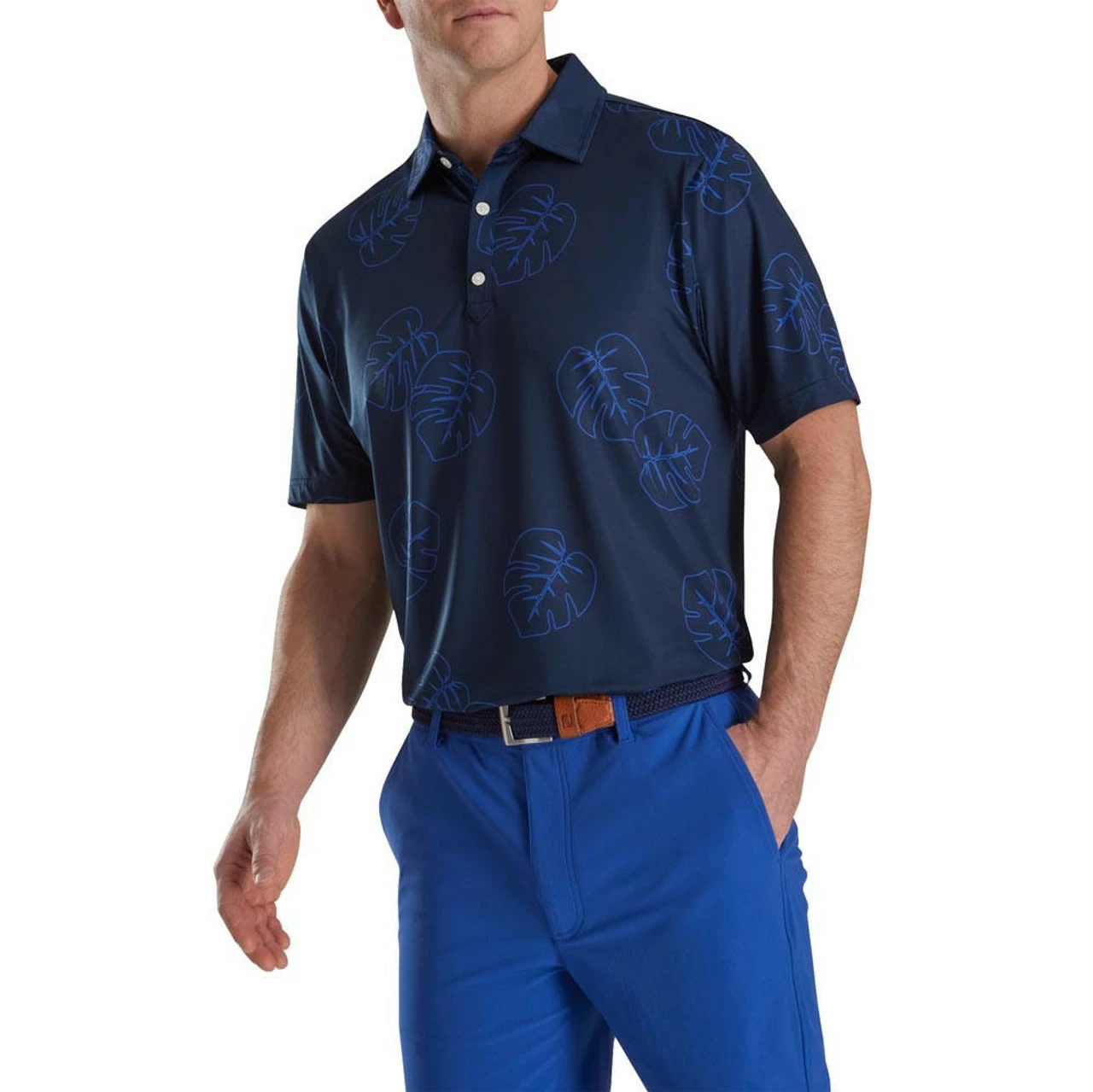 FootJoy Jungle Leaf Print Lisle Self Collar Polo 11 FootJoy Jungle Leaf Print Lisle Self Collar Polo - Image 9