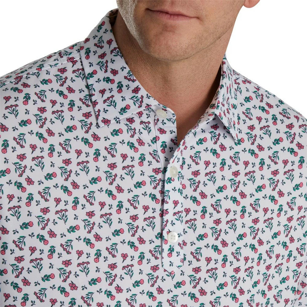 FootJoy Mini Floral Print Lisle Self Collar Polo 9 FootJoy Mini Floral Print Lisle Self Collar Polo - Image 7