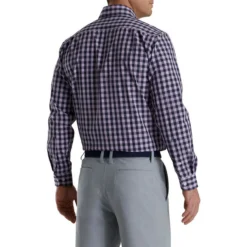FootJoy Stretch Woven Gingham Shirt -Cheap The Tee Crest Store footjoy stretch woven gingham shirt lavender navy 02 80400.1671652156