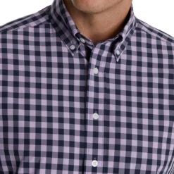 FootJoy Stretch Woven Gingham Shirt -Cheap The Tee Crest Store footjoy stretch woven gingham shirt lavender navy 03 41319.1671651079