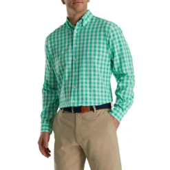 FootJoy Stretch Woven Gingham Shirt -Cheap The Tee Crest Store footjoy stretch woven gingham shirt light sea green white 01 42111.1671652042