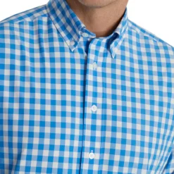 FootJoy Stretch Woven Gingham Shirt -Cheap The Tee Crest Store footjoy stretch woven gingham shirt white royal 03 02128.1671653586
