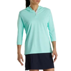 FootJoy Women's 3/4 Sleeve Pinstripe Hoodie -Cheap The Tee Crest Store footjoy womens 3 4 sleeve pinstripe hoodie aquamarine 02 63091.1633109315