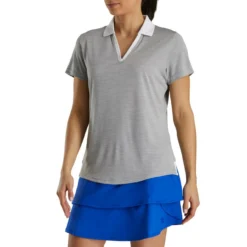 FootJoy Women's Open Placket Space Dye Polo -Cheap The Tee Crest Store footjoy womens open placket space dye polo grey white 02 01494.1631902166