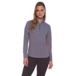 IBKUL Mini Check Long Sleeve Zip Mock -Cheap The Tee Crest Store ibkul mini check long sleeve zip mock black 01 09715.1676590961