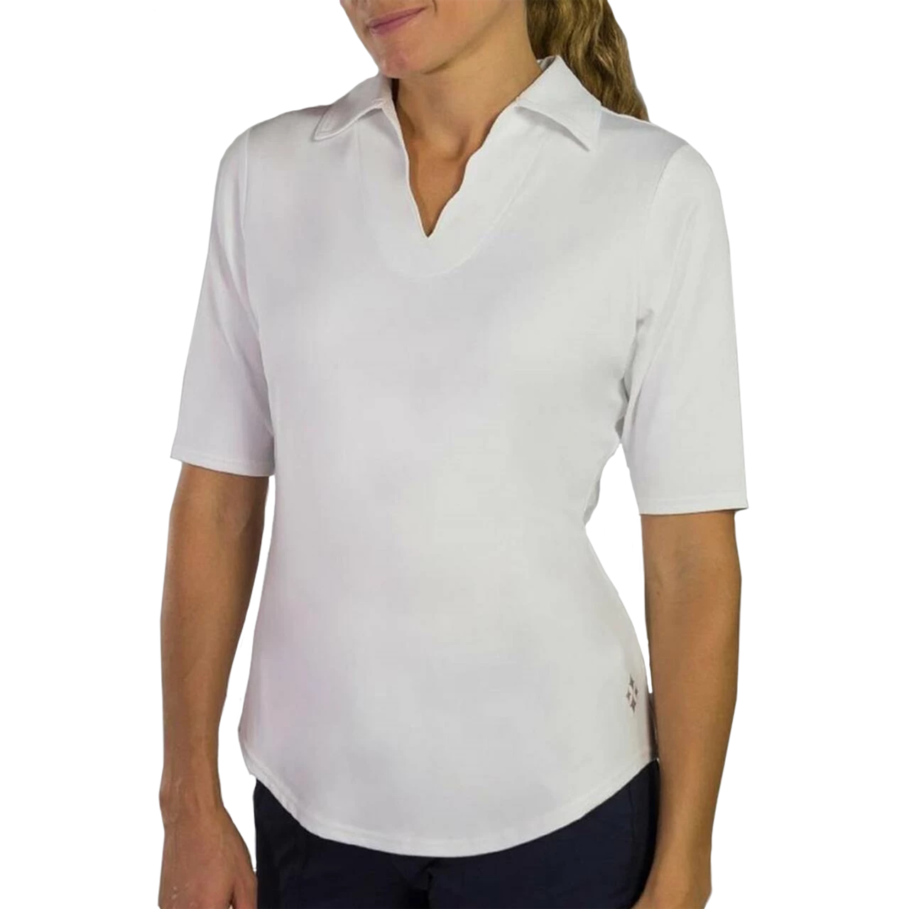 Jofit Scallop 1/2 Sleeve Polo - White 3 Jofit Scallop 1/2 Sleeve Polo - White